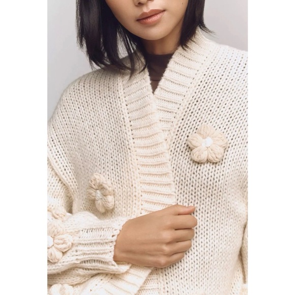 Maeve Cream Floral Knit Women's Sweater - Picture 2 of 9